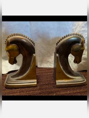 1930s Vintage Art Deco Ray Dodge Bronze Trojan Horse Bookends- Pair